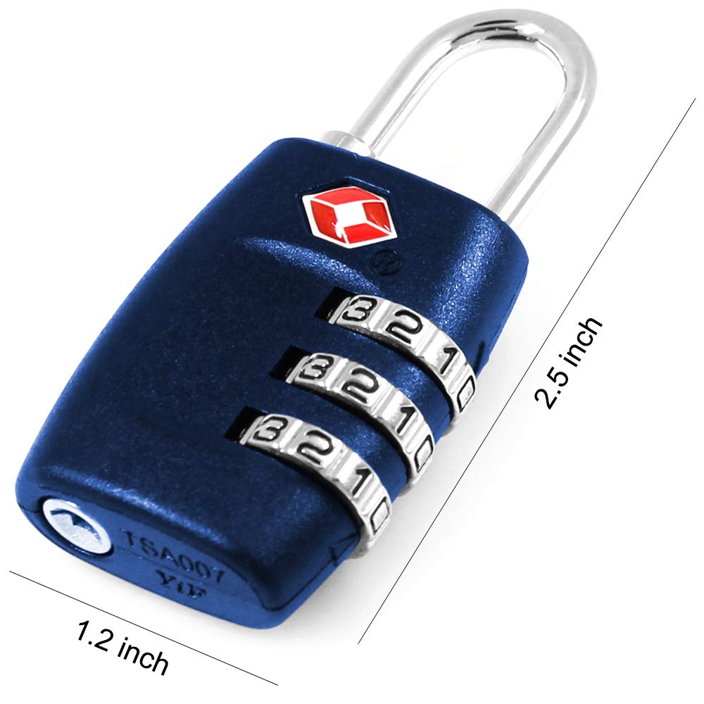 DanziX TSA Approved Lock and 4 Colors Stainless Steel Safety Tether,3-Dial Combination Travel Luggage Lock with Lanyard Security Cable for Protect Your Different Sizes of Suitcase,Baggage-Deep Blue