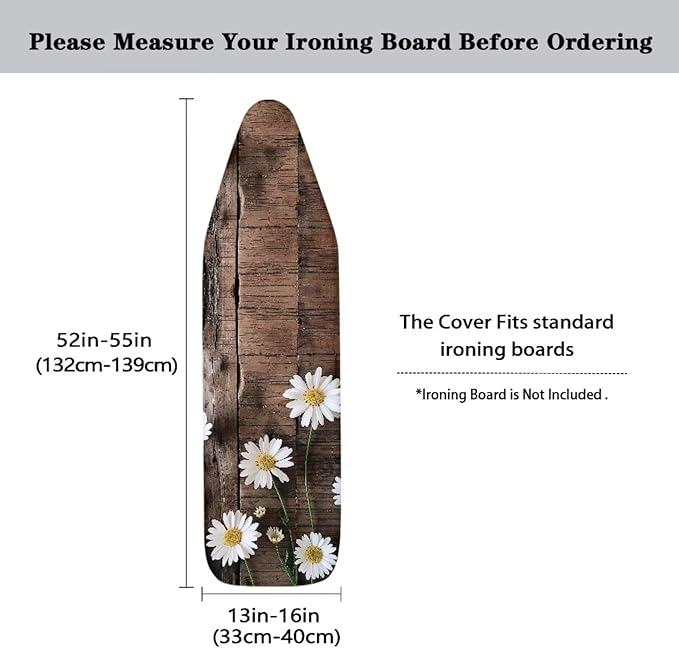 Brown Wood Ironing Board Cover 15x54 Inch Ironing Board Protector Daisy