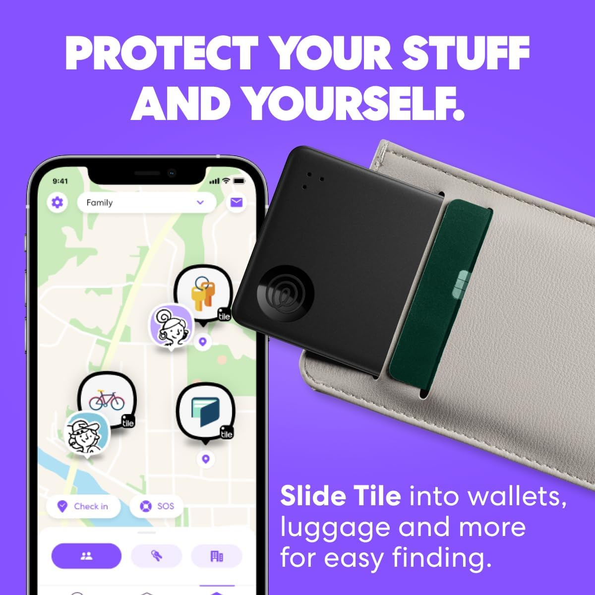 Tile by Life360 Slim (2024) –portfelowy lokalizator Bluetooth w formacie karty wsuwanej do zawieszki przy bagażu, paszportu in inne miejsca. zgodność: iOS in Android. znajdowanie telefonu.1 szt
