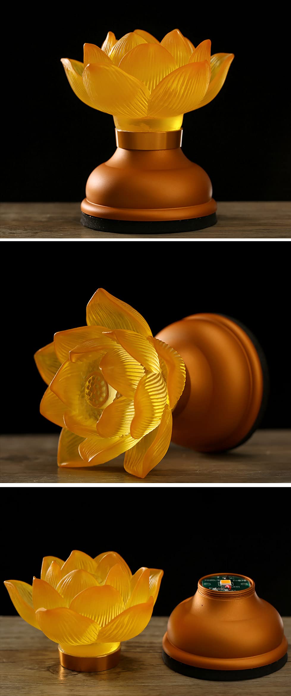 Omeet 1Pair - LED Glazed Lotus Buddhist Lamp, Light offering Before Buddha, USB Rechargeable Lotus Light, Temple Decoration & Faith Supplies - 3.5 inches