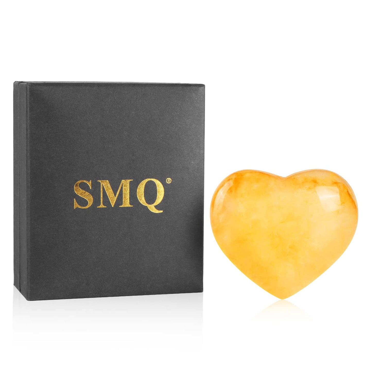 SMQ 60mm Citrine Crystal Heart Shaped Rock Worry Stone Hand Carved Polished Gemstone Pocket Palm Healing Crystal Chakra Love Stones for Balancing Reiki Healing Meditation