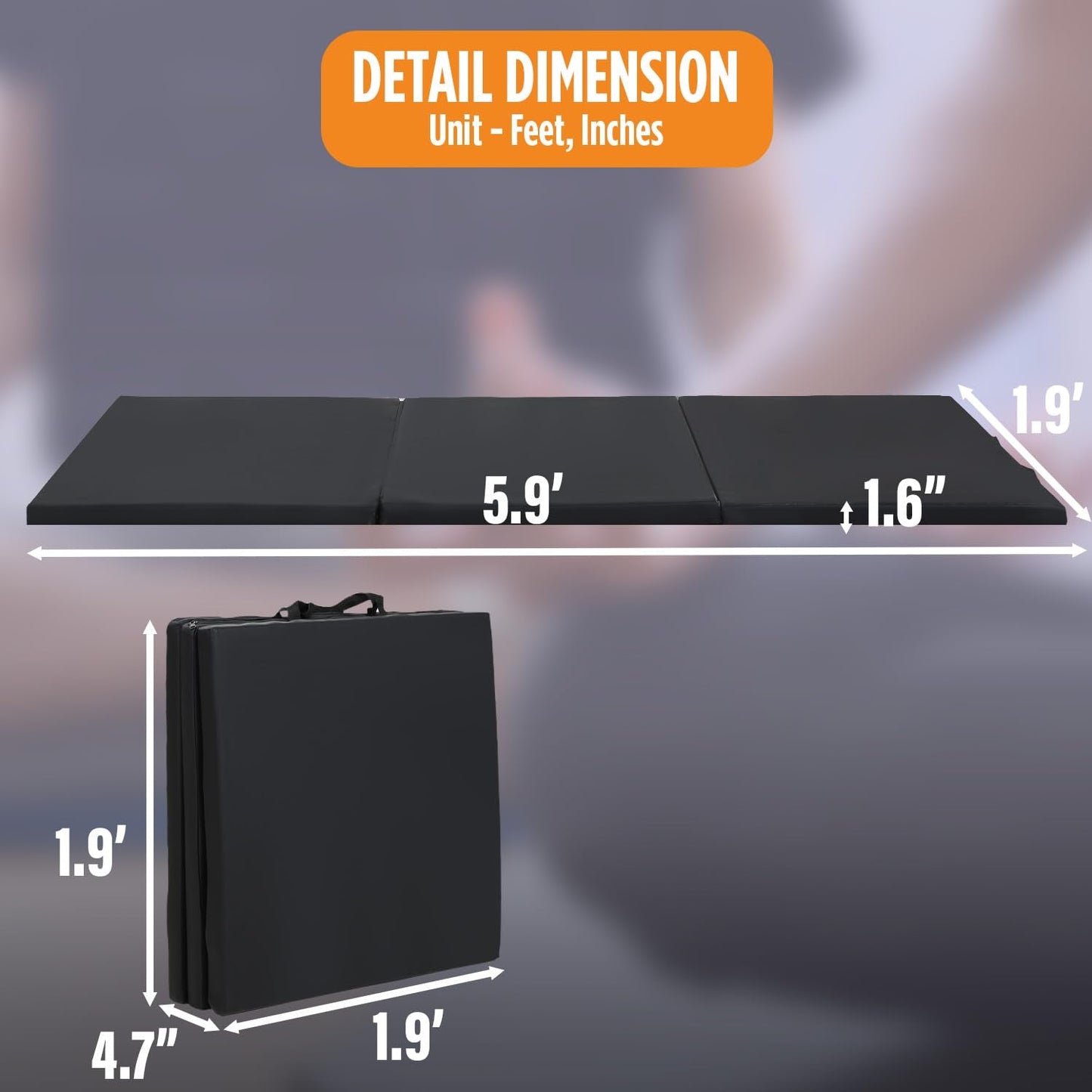 Gymnastics Mats Foldable Tumbling Mats Portable Gymnastics Exercise Mat Thick Gymnastics Tumbling Mats Pad Home Exercise Panel Mat With Carrying Handles(3 Folding 2FT L 6FT W,Black)