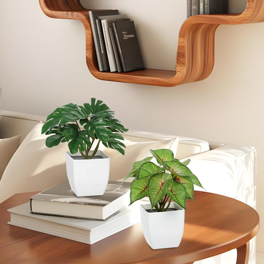 Briful 6PCS Fake Plants Potted Artificial Plants, Mini Faux Plants in White Pots Greenery Décor for Home Office Table Shelf Bathroom Farmhouse Indoor Decoration