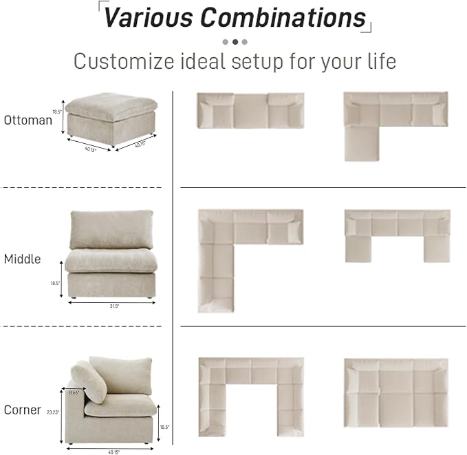 Cloud Modular Sectional Sofa Couch, 80.3" L Shaped Convertible Couches