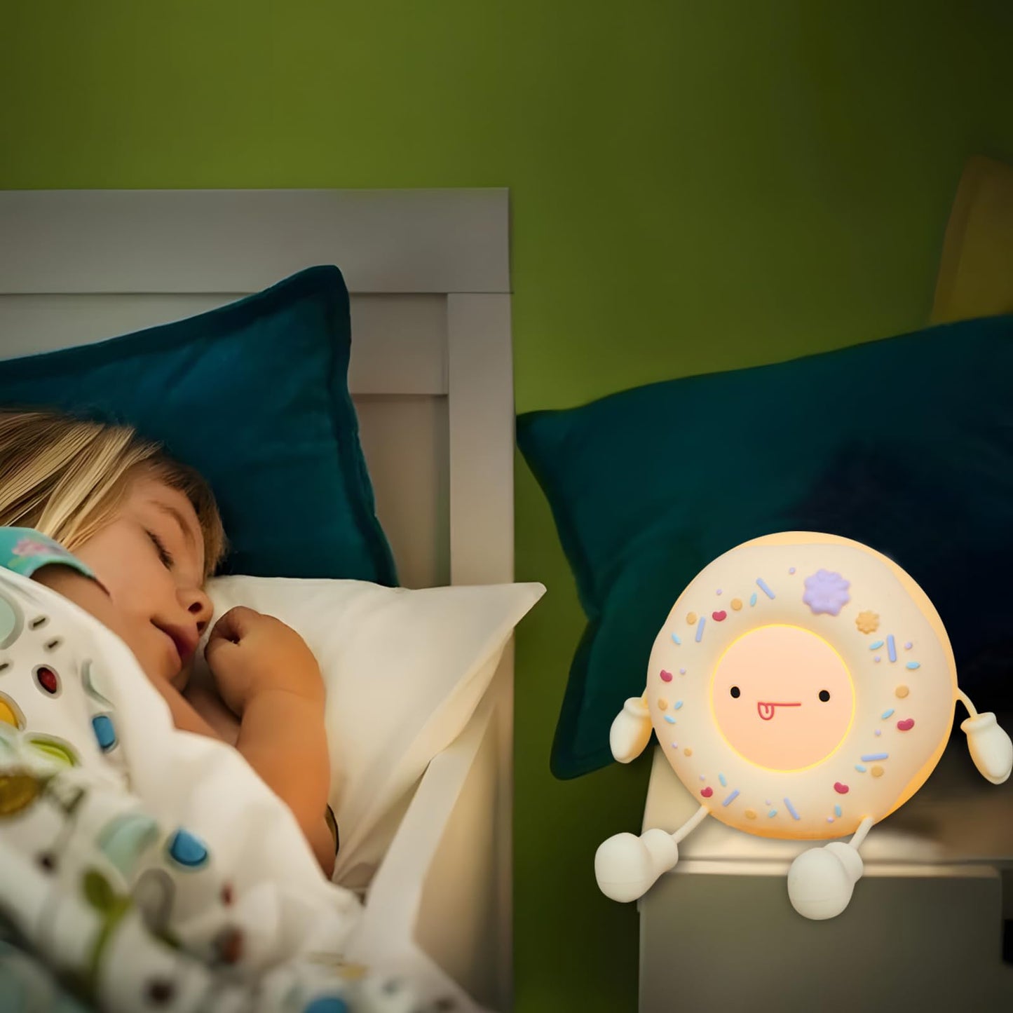 HPYDIY Cute Donut Lamp - Donut Dessert Night Light, Silicone Kids Night Light, Rechargeable Adjustable, Contact Switch and Room Decor Gift(White)