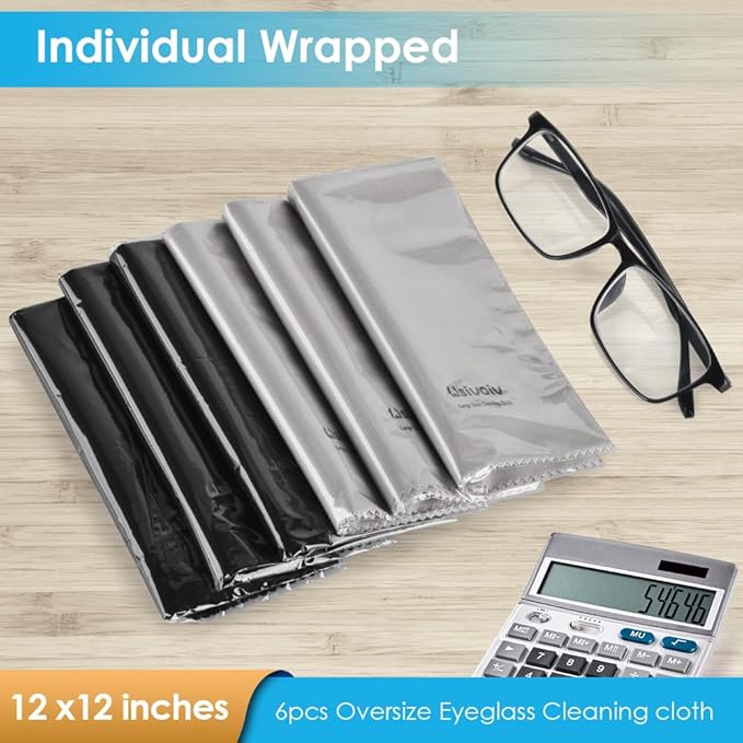 6PCS Large Eyeglass Cleaning Cloths, 12 x12 inches Glasses Cleaner,
