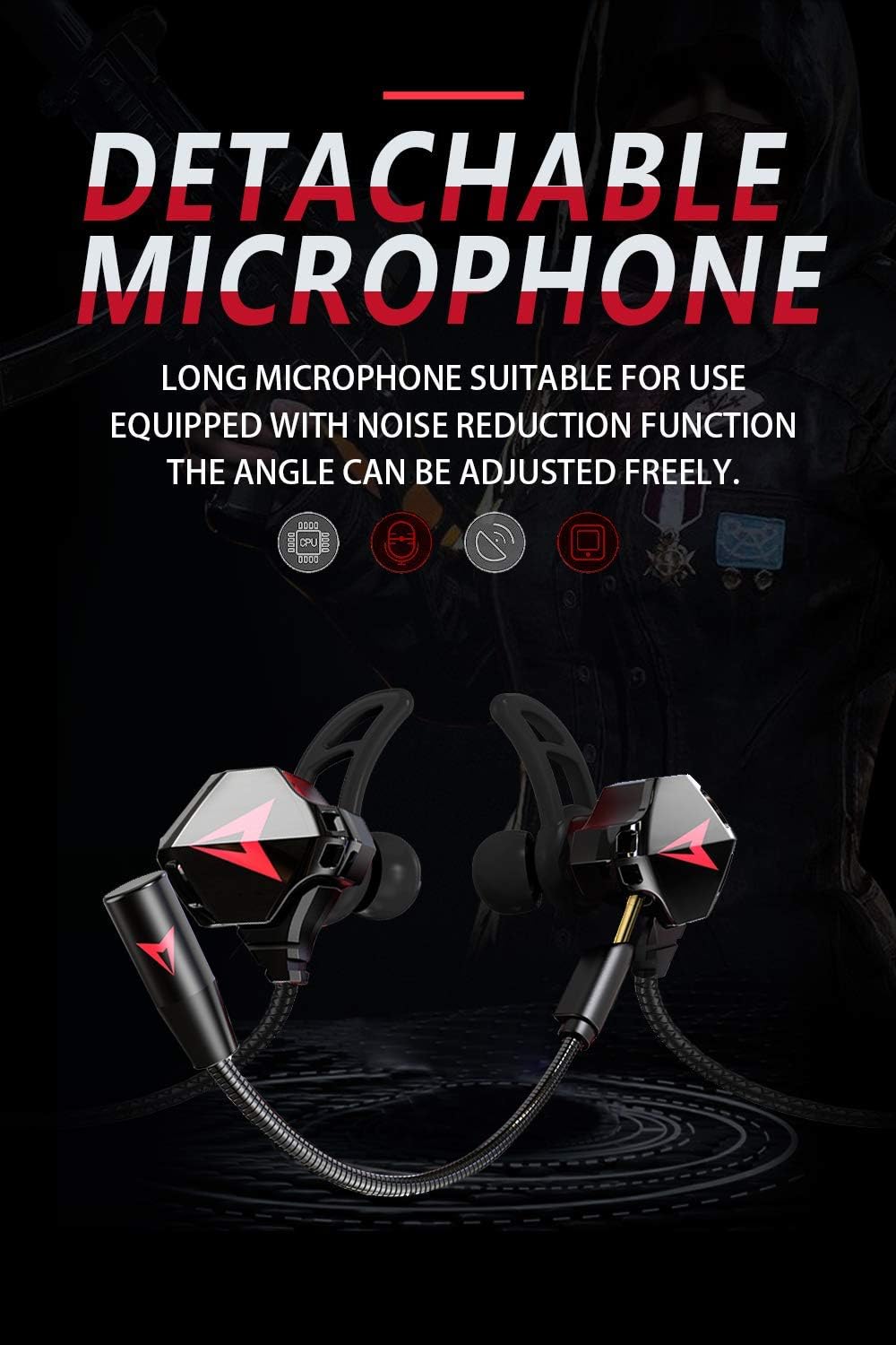 KASOTT Battle Buds Pro in-Ear Gaming Headset with Dual Microphone, Mute and Volume Control, Wired Earphones for Mobile Gaming, Nintendo Switch, Xbox One, PS, PC (New-Black)