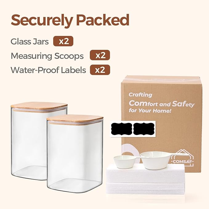 ComSaf 2Pcs Large Glass Storage Containers