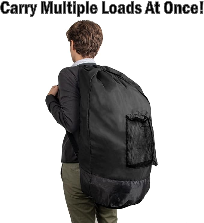 Laundry Bag Backpack with Shoulder Straps and Mesh Pocket Laundry Backpack