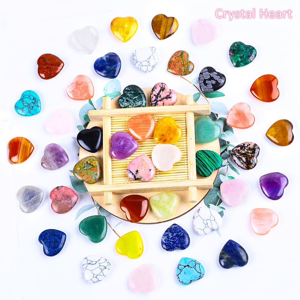 20pcs Natural Crystal Heart Love Shaped Healing Stones Polished Rocks Cute Mini Palm Chakra Gemstones Reiki Energy Balancing Stone for Meditation Birthday Gift 0.8 inch(20 mm)