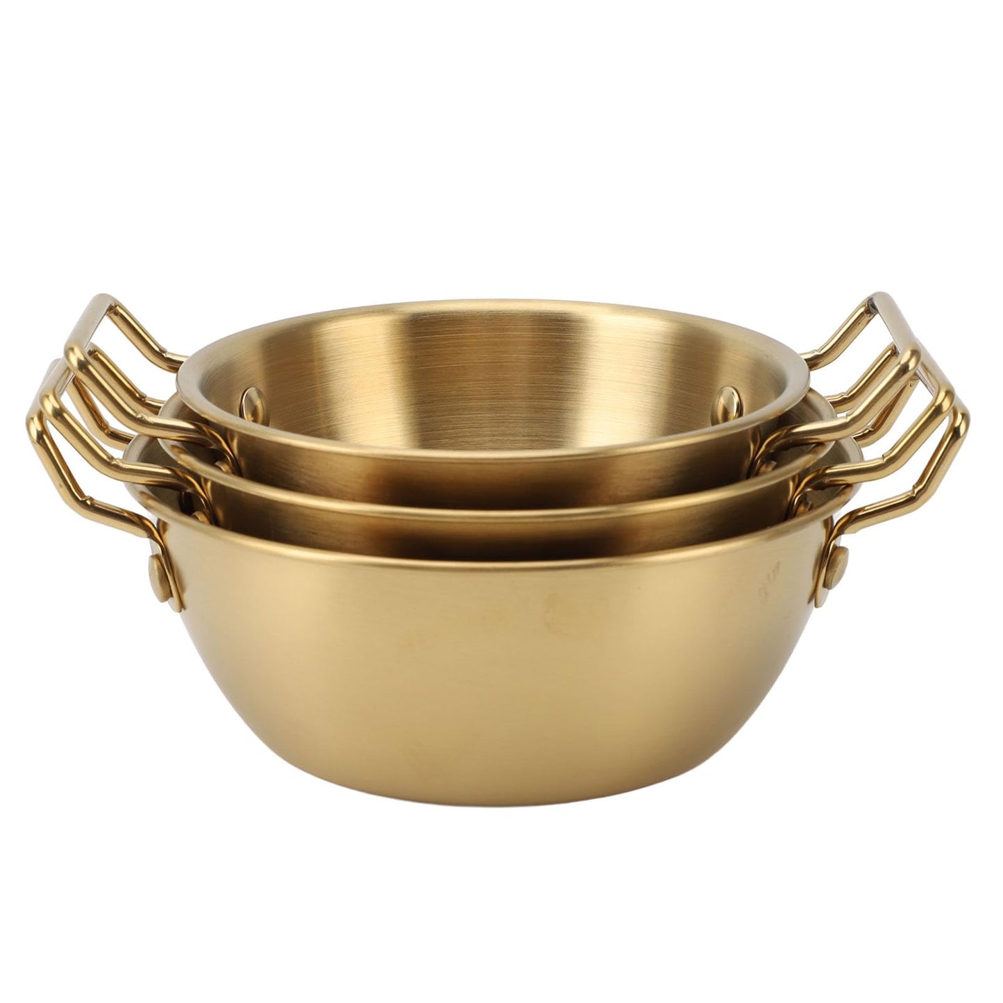 3Pcs Stainless Steel Soy Sauce Dishes, 4.1/5.1/5.7 inch Gold Round Dipping Bowl with Handle, Individual Seasoning Bowls Serving Dishes Appetizer Plates for Sushi, Side Dishes, Dessert, Ketchup, Prep