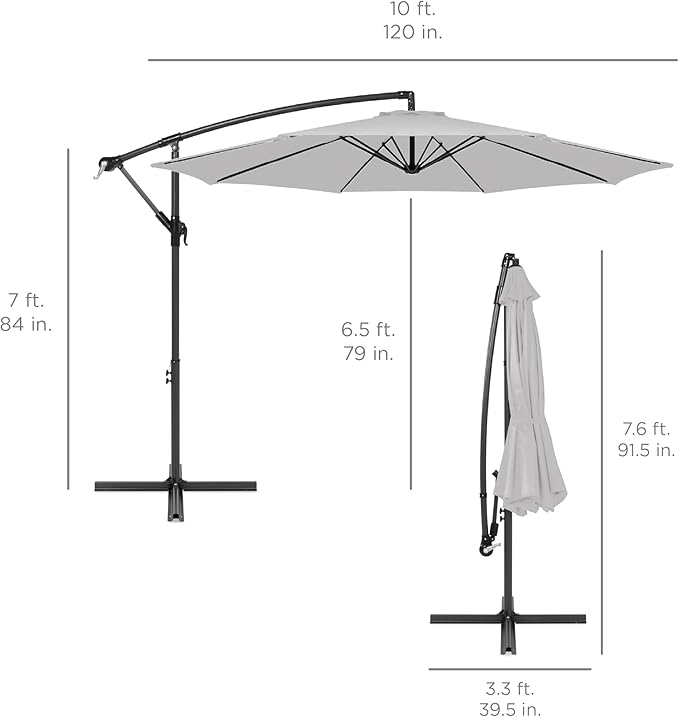 Best Choice Products 10ft Offset Cantilever Hanging Market Patio Umbrella, 8 Sturdy Ribs, Easy Adjustment - Fog Gray