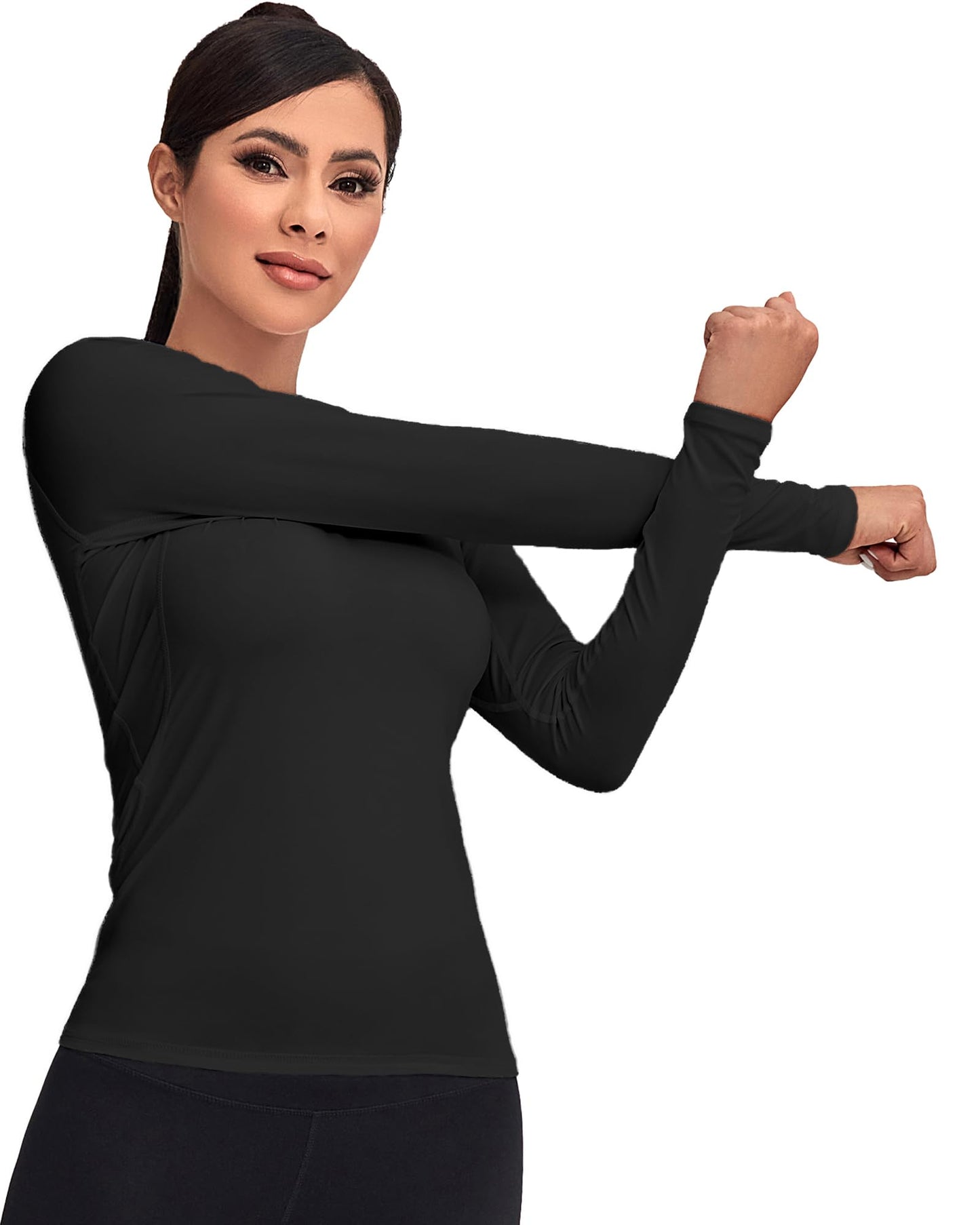 TELALEO 4 Pack Women's Compression Shirt Long Sleeve Performance Workout Baselayer Athletic Top Sports Gear-Black/Grey/White/Blue Small