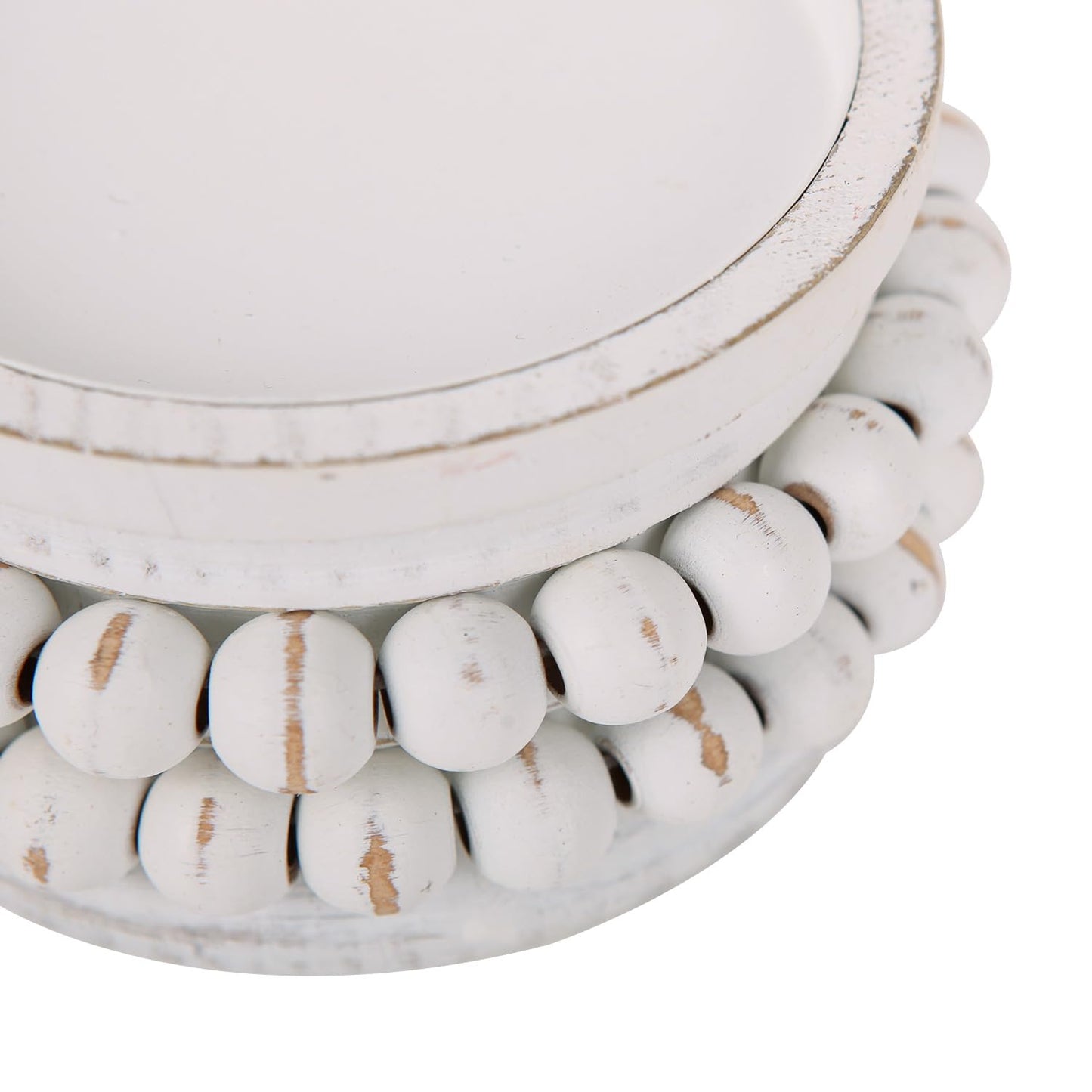 NIKKY HOME Farmhouse Beaded Wood Pillar Candle Holders Set of 2, White