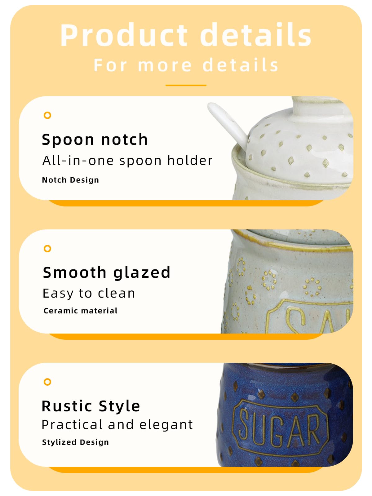 GDCZ 10 Oz Ceramic Salt and Sugar Bowls Set with Lid and Spoons, Seasoning Container, Dishwasher Safe, Set of 2 (White)