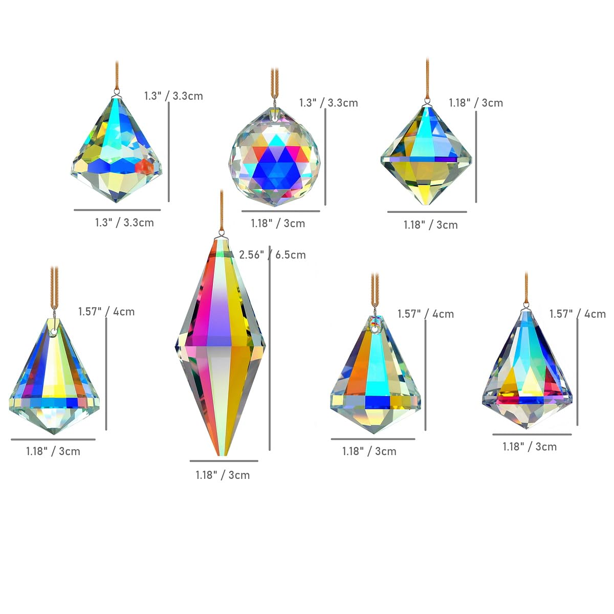 GOLDENHAITAI Crystal Chandelier Prism Suncatcher for Window Hanging Jewelry Ornament Set of 7 (Clear AB)