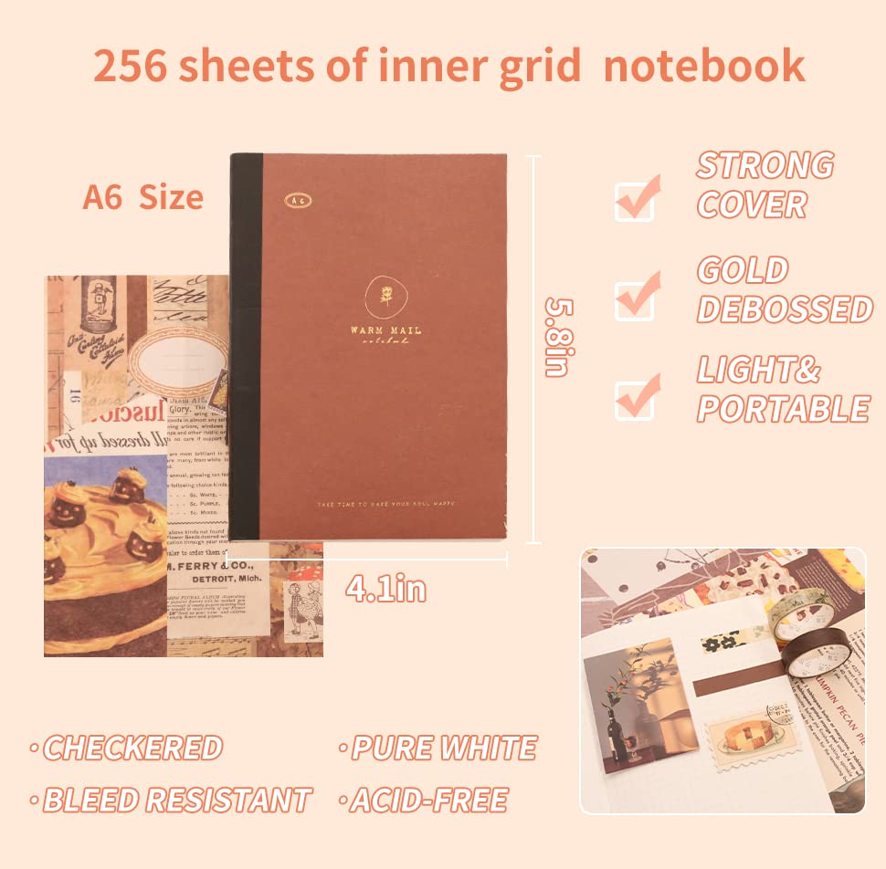 348 Pcs Scrapbooking Supplies Kit, Vintage Aesthetic Scrapbook Kit for Bullet Junk Journal, Stationery, A6 Grid Notebook, DIY Journaling Supplies, Birthday Craft Gift for Teen Girl Kid Women
