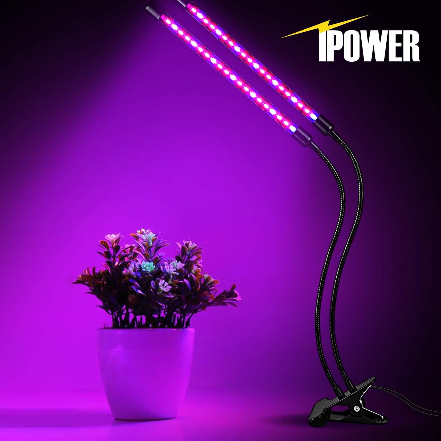 iPower LED Grow Lights for Indoor Plants, Full Spectrum Plant Growing Lamp with Red Blue LEDs, 11-Level Dimmable, Auto On Off with 3/9/12H Timer, 2 Tubes