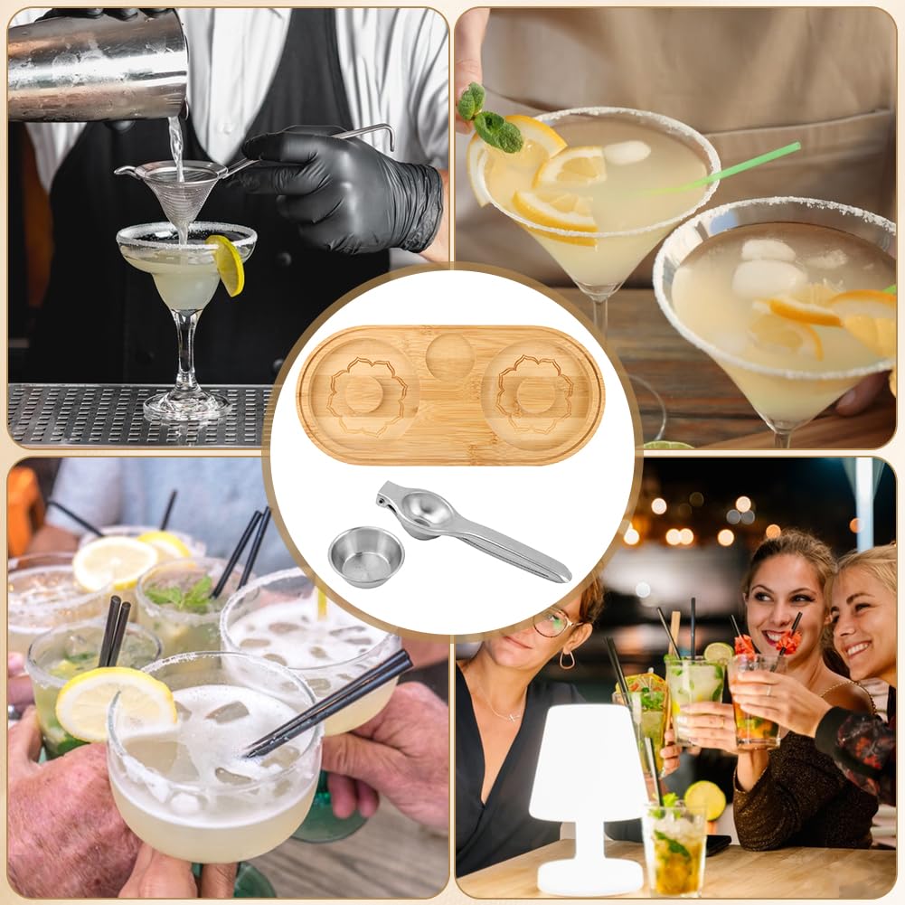 Margarita Salt Rimmer Set With Stainless Steel Bowl and Citrus Juicer,Salt and Sugar Rimmer-Tray for Drink,Bar Glass-Rimmer for Margarita Rim, Cocktail-Rimmer for Bar Tool