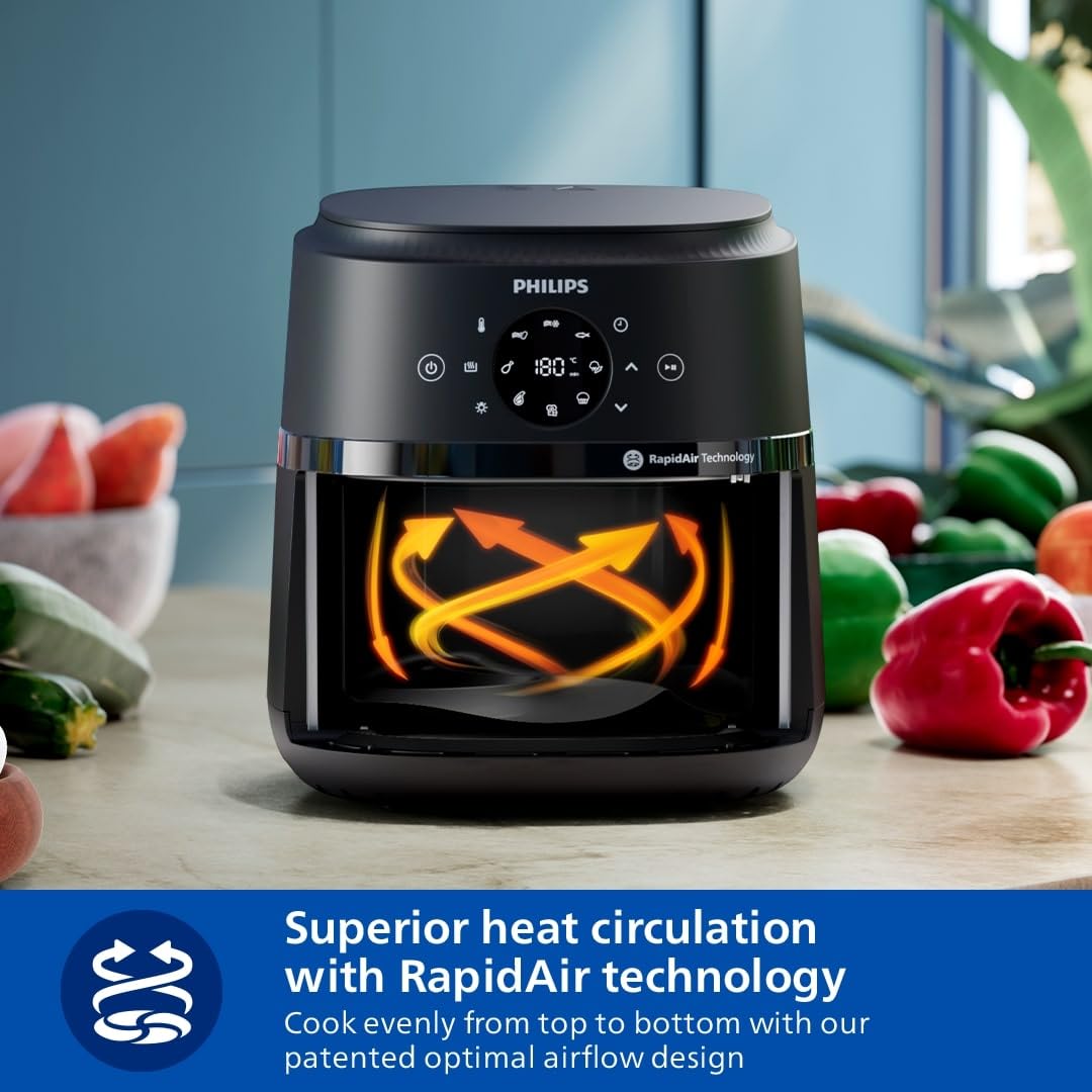 Philips Air Fryer 2000 Series 6.2L - 1700W Power, Cooking window, RapidAir technology, Digital touchscreen, 13 cooking options, Up to 90% less fat, Black (NA230/00)