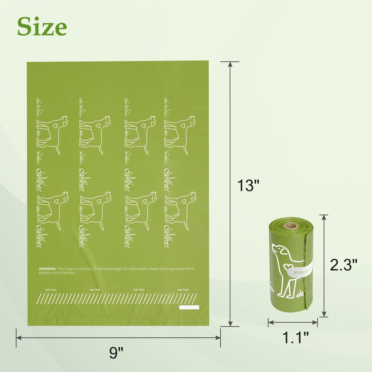 240 Count Unscented 13” x 9”Dog Poop Bags Rolls, Leakproof Strong & Sturdy Waste Bags for Doggie Cat Pet