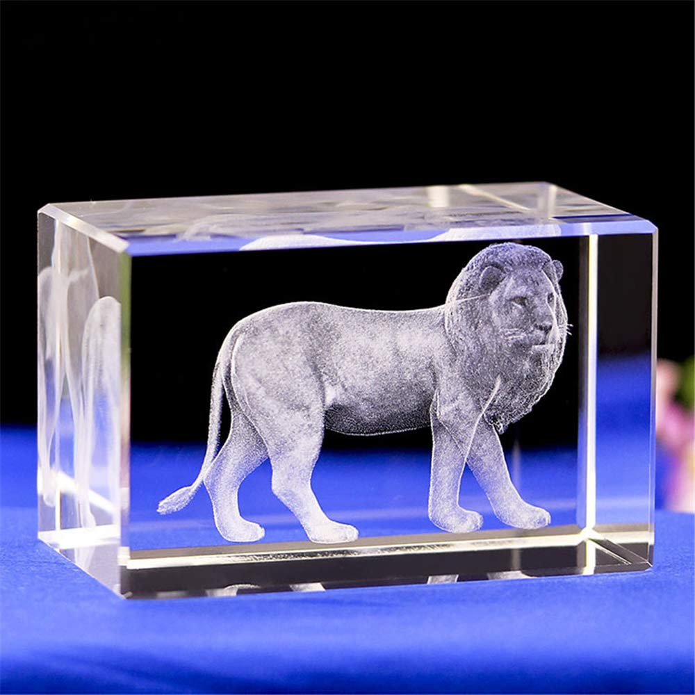 Uterstyle Crystal Lion Statue,3D Laser Etched Crystal Lion Figurine Art,Crystal Glass Cube Engraving for Home Decoration Birthday,Lion Ornaments Gifts (50 * 50 * 80mm)