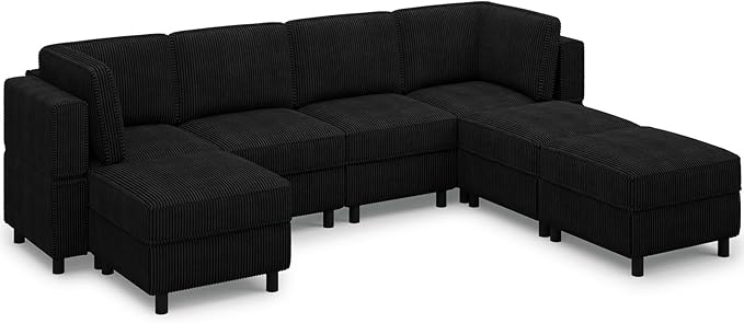 Belffin 114.2" Modular Sectional Sofa Corduroy 7 Seats U Shaped Sofa Couch