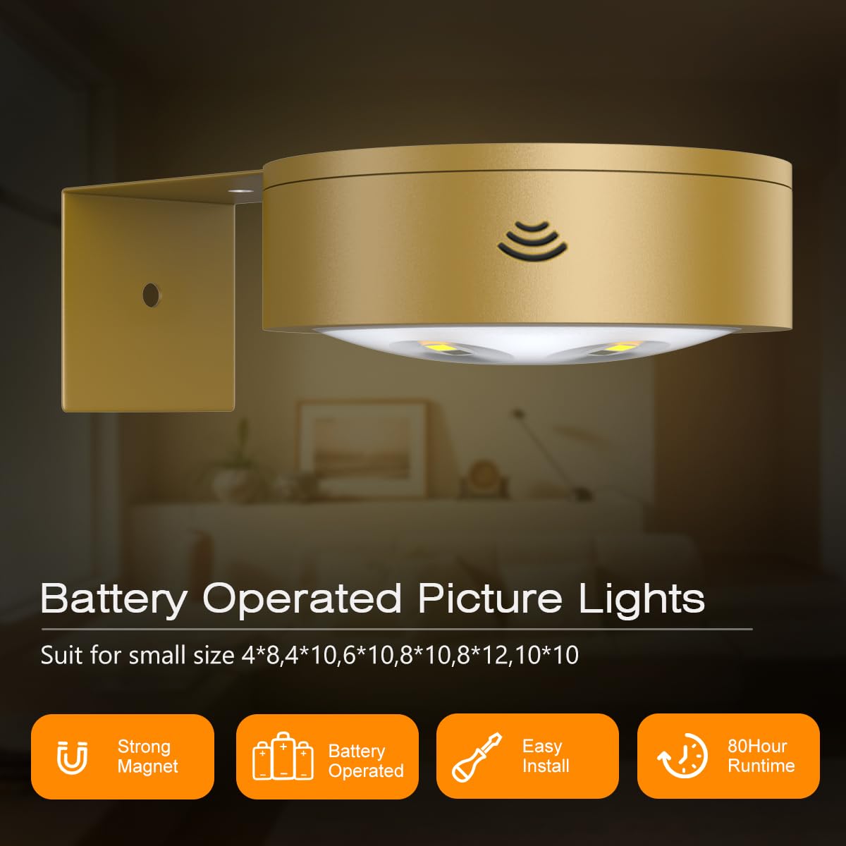 3Pack Picture Light Battery Operated Painting Lights for Wall Wireless Magnetic Display Art Light with Remote Control,Dimmable&Timer Portrait Light for Art Frame Artworking,Wall Decor Puck Lights-Gold