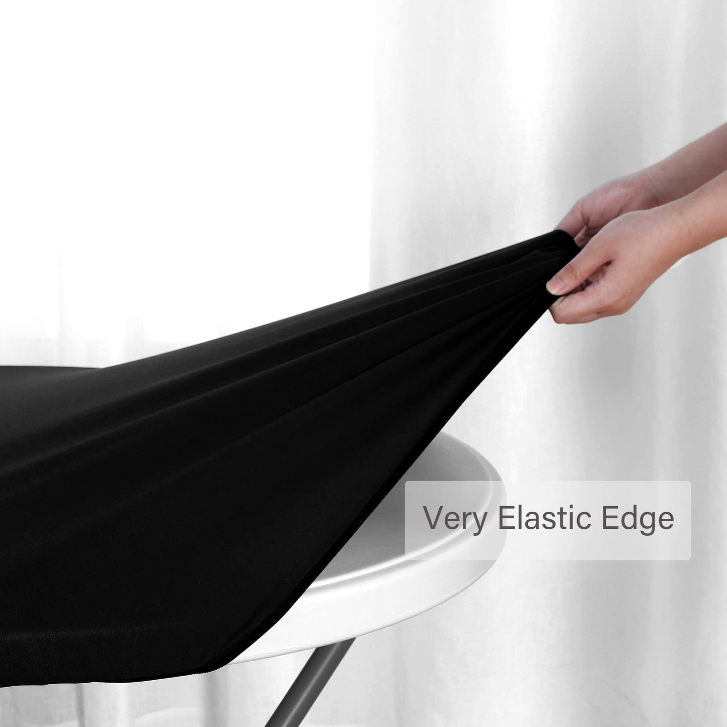 Obstal Fitted Round Table Cloth, Reversible Waterproof Stain Resistant Elastic Stretch Tablecloth, Wipe Clean Table Cover for Outdoor/Indoor Use, Fits Round Tables up to 48" - 56" Diameter, Black