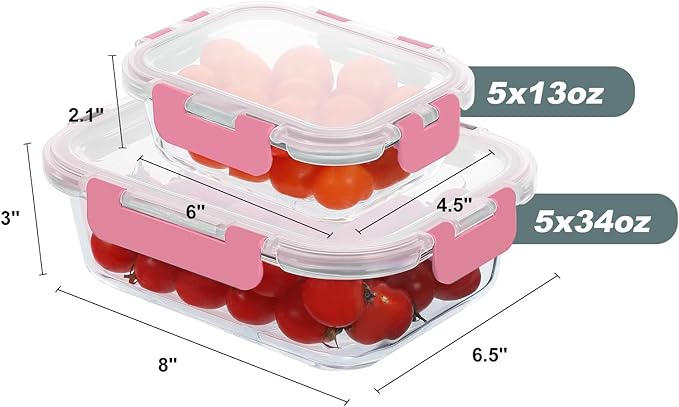 KOMUEE 10 Pack Glass Food Storage Containers, Meal Prep Containers
