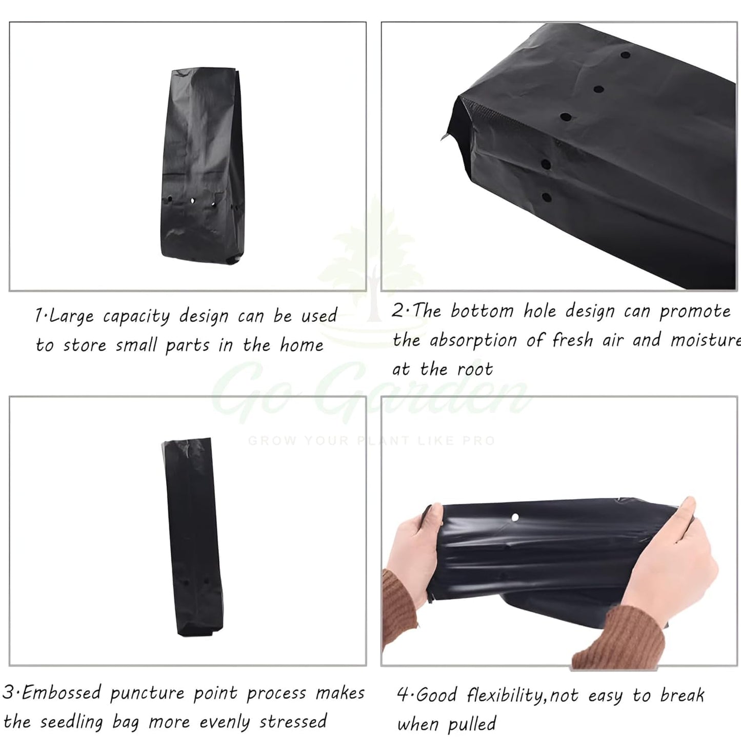 Garden 8 x 10 Inch Plastic Poly Grow Bags for Home Gardens - Perfect for Plantation and Used in Every Plant Nursery - Ideal for Home Plants (Black - 50 Qty)