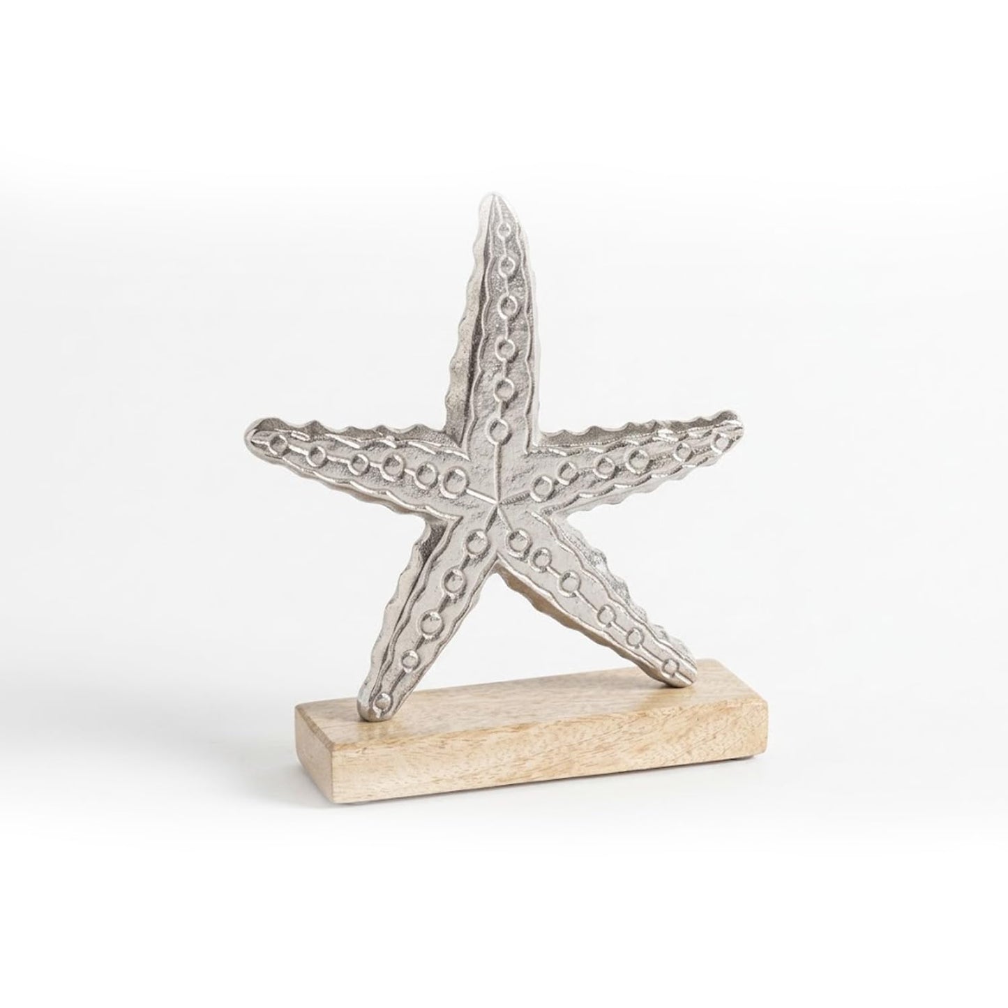Elanze Designs Starfish Tabletop Decor Accent, Coastal Metal Sculpture with Wood Base, Nautical Beach Home Decor, Decorative Figurine for Shelf, Mantel, or Console Display, 5.5 x 5 Inch