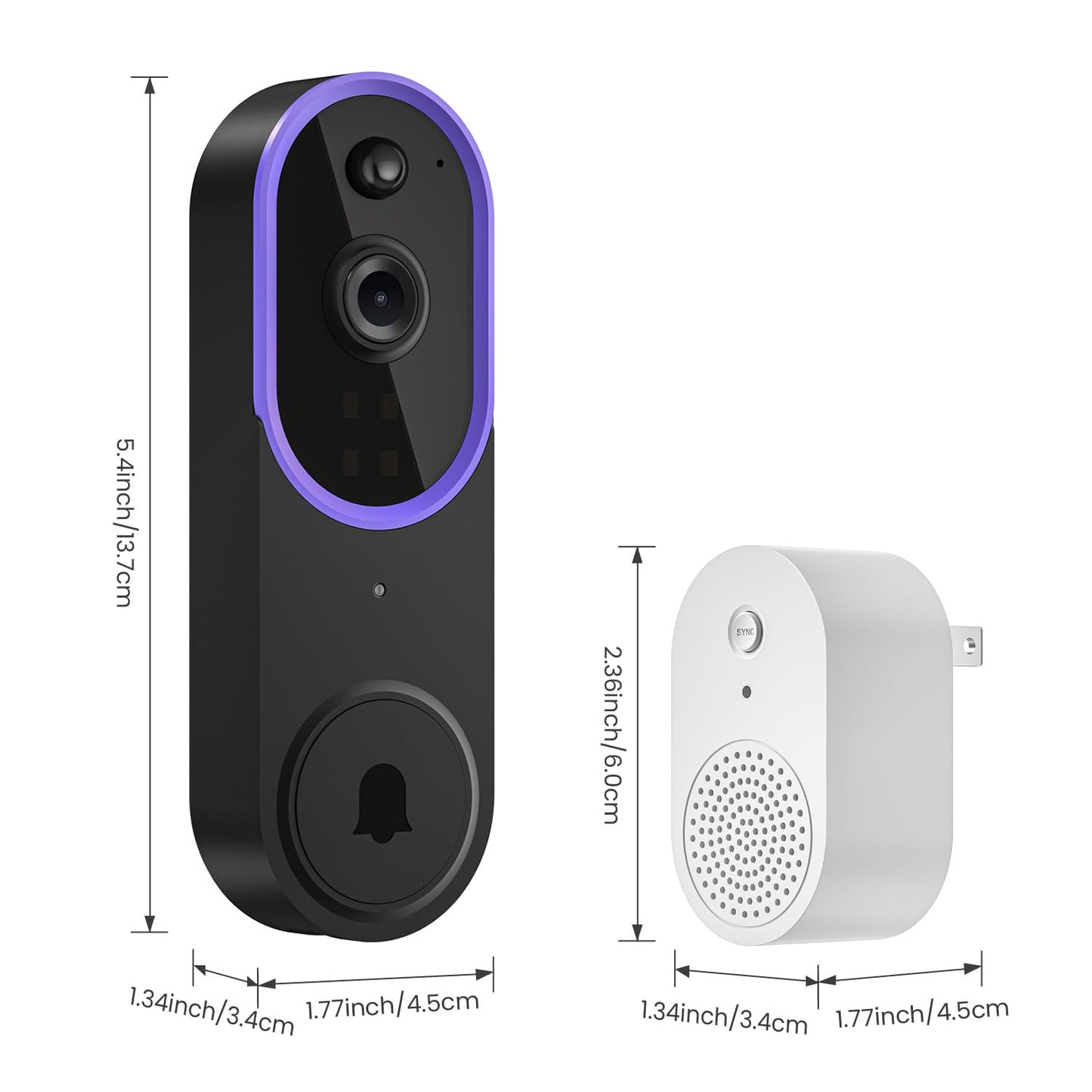 1080p Video Doorbell Camera Wireless with Chime, AI Human Detection, 2-Way Audio, FHD Live View, 2.4G WiFi, Night Vision, Cloud Storage, Battery Powered, Indoor Outdoor Surveillance (Purple)