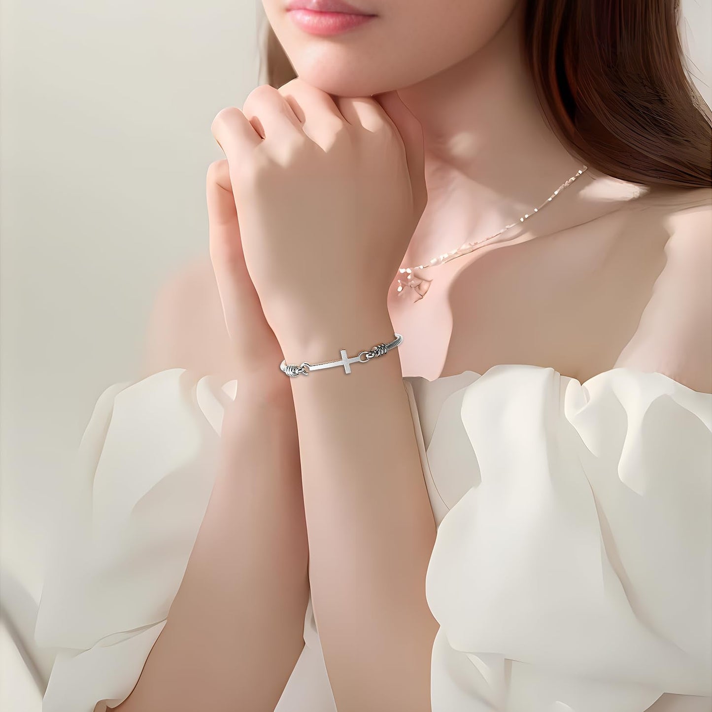 DS Religious Gift for Her Christian Cross Bracelet Bible Verse God is Within Her She Will Not Fall Inspirational Bracelets For Women Stainless Steel Jewelry Gift To Daughter Best Friend (Cross bracelet-Silver 3)