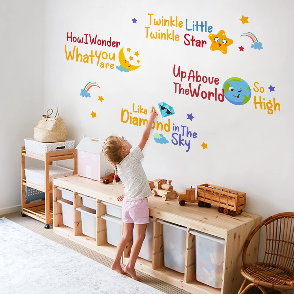DEKOSH Baby Nursery Decor with Twinkle Twinkle Little Star Rhyme Wall Decal Set Peel and Stick Kids Wall Stickers for Playroom Classroom Children Bedroom