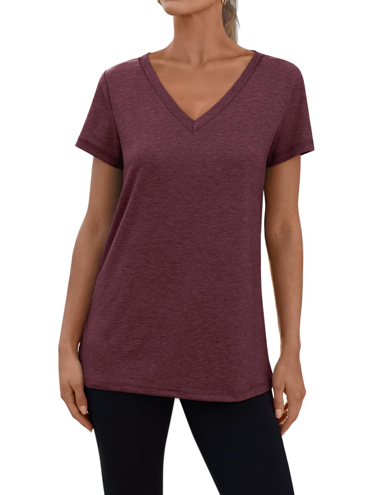 3 Pack V Neck T Shirts for Women Short Sleeve Tshirts Summer Casual Tops Loose Fit Basic Tees GreenRedBlack XL