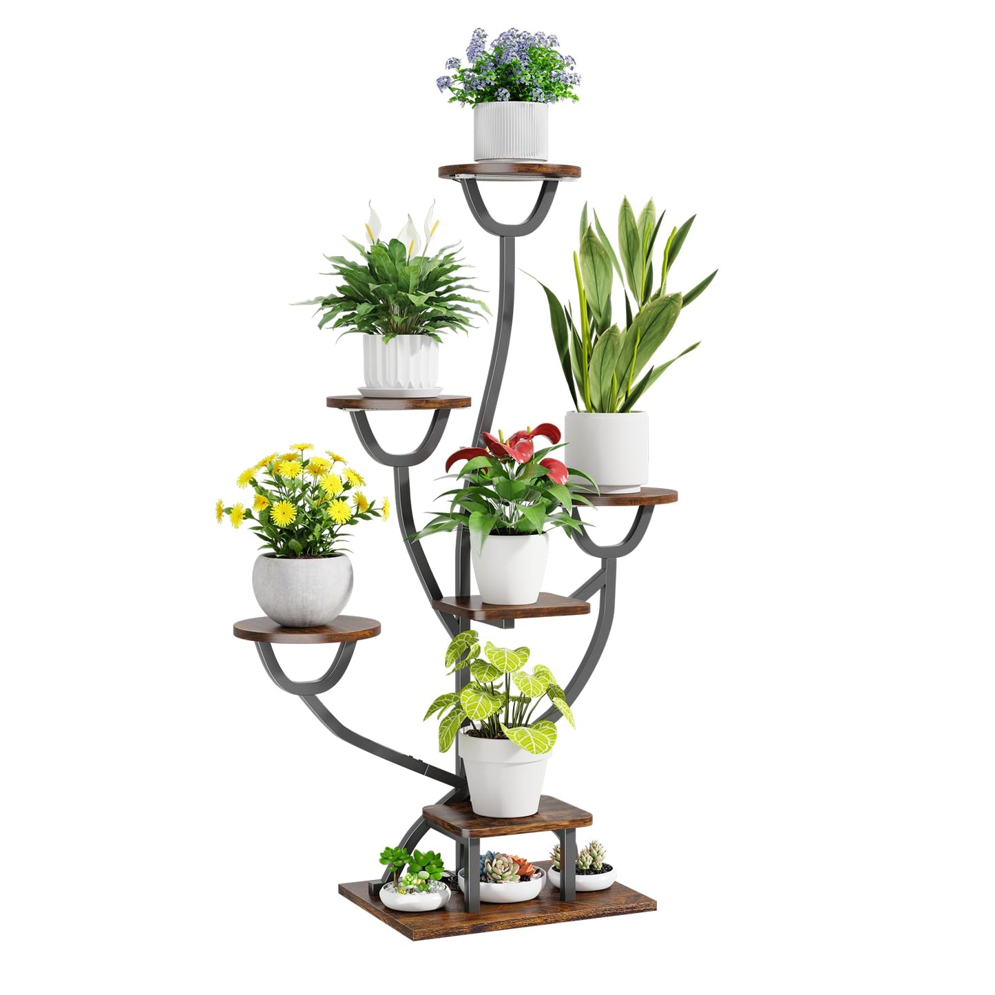 Plant Stand Indoor with Grow Lights - 44.2" Tall Plant Shelf, Lighted Corner Plant Stands for Indoor Growing, 7 Tiered Metal & Wood Plant Holder Display Shelves for Living Room, Patent Design - C4