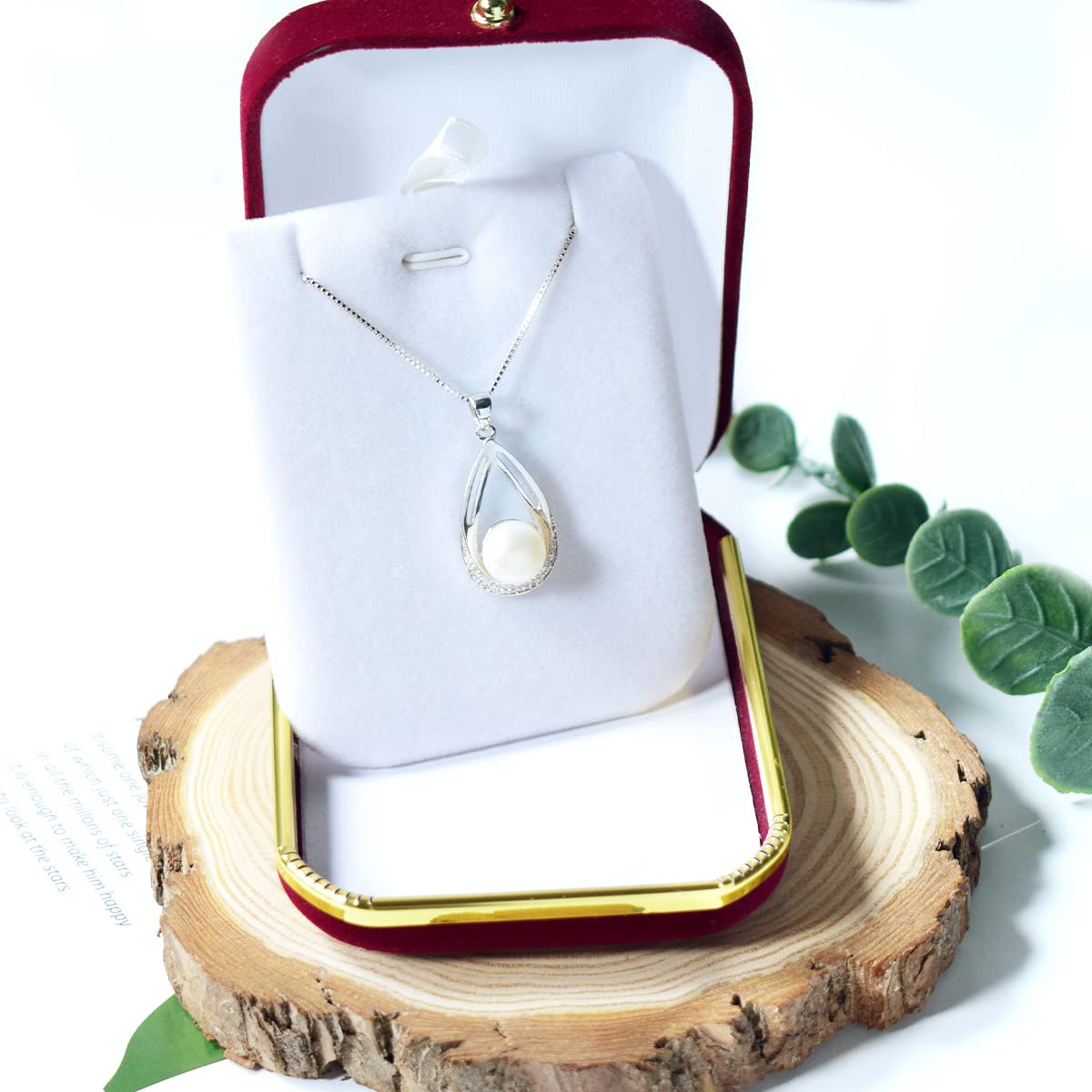 NONNYL Real Pearl Necklace, S925 Sterling Silver Teardrop Cultured Pearl Pendant, Christmas Jewelry Gifts for Women Her, Elegant Anniversary Birthday Gifts for Wife Mom, With Luxury Gift Box