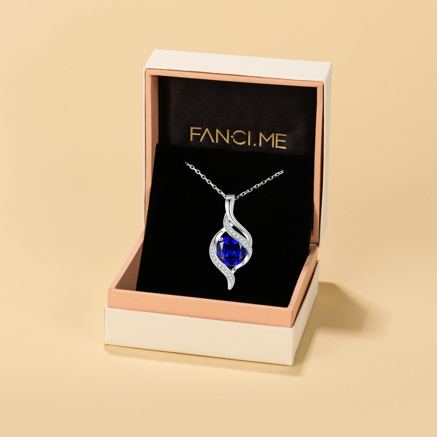 FANCIME September Birthstone Necklace for Women Round Sapphire Necklace S925 Sterling Silver full Love Birthday Gifts for Mom Women, 16"+2" Inches