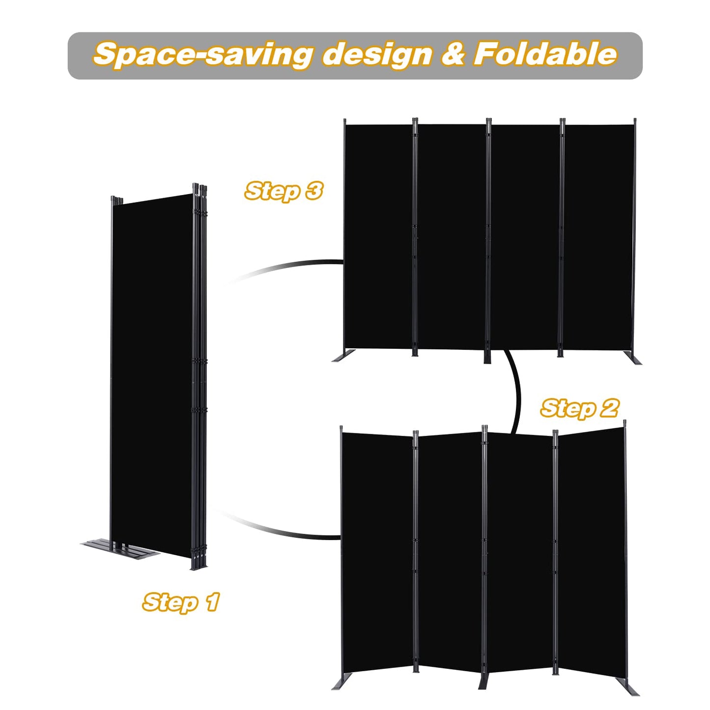CHOSENM Room Divider, 4 Panel Folding Privacy Screens with Wider Feet, 6 Ft Portable Room Partition for Room Separator, Room Divider Panel 88" W X 71" H, Partition Room Dividers Freestanding,Black