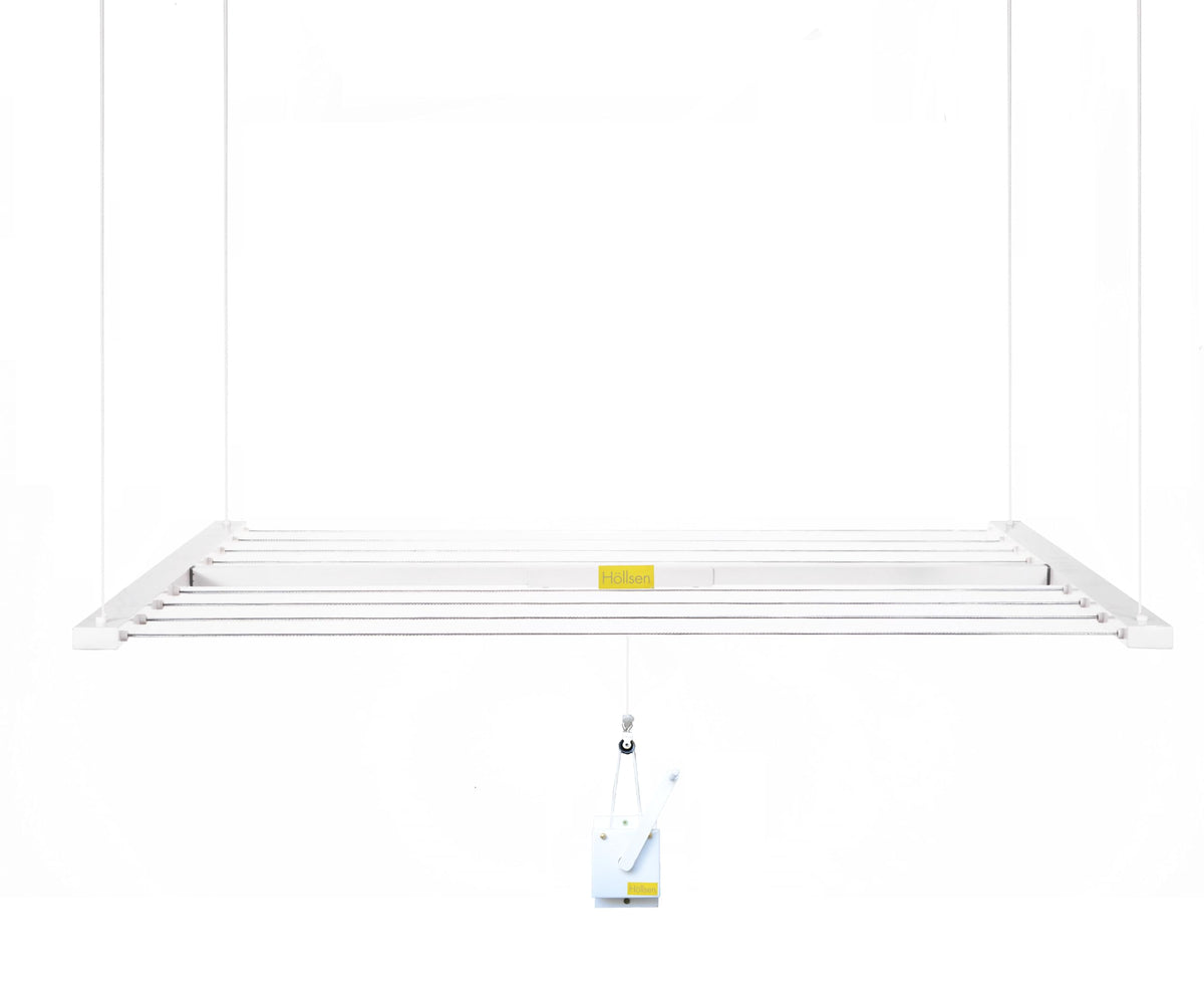 Höllsen Ceiling Mounted Pulley Drying Rack – Medium Aluminum Clothesline for Everyday Laundry – Compact, Space-Saving Design (55.12" x 23.6")