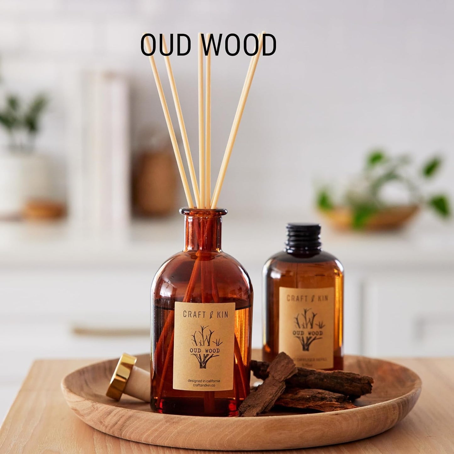 Craft & Kin Sage, Mint & Lavender Reed Diffuser | All Natural Essential Oil & 8 Rattan Scent Sticks | Reed Diffusers for Home, Bathroom | Long Lasting Home Fragrance in Amber Glass, 5.75oz