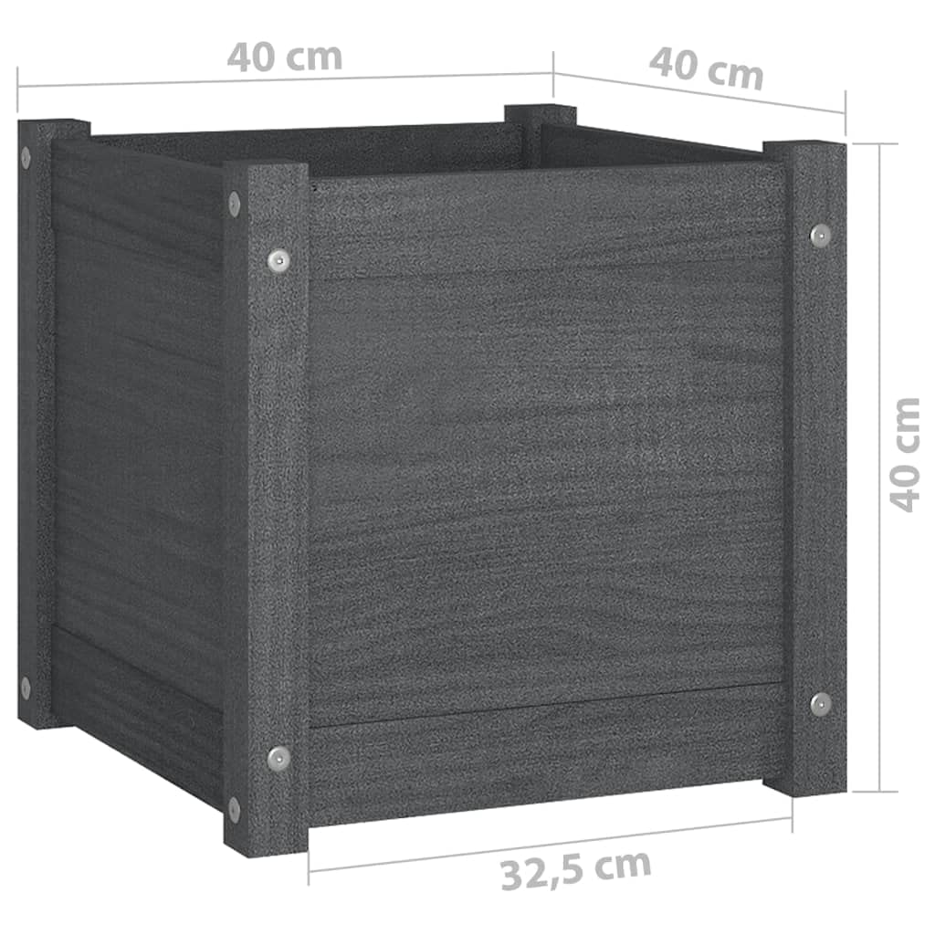 Xolmizyn Grey Square Wooden Planter Box for Garden, 15.7 inch Solid Pinewood Flower Pot with Drainage for Patio, Terrace, and Outdoor Decor
