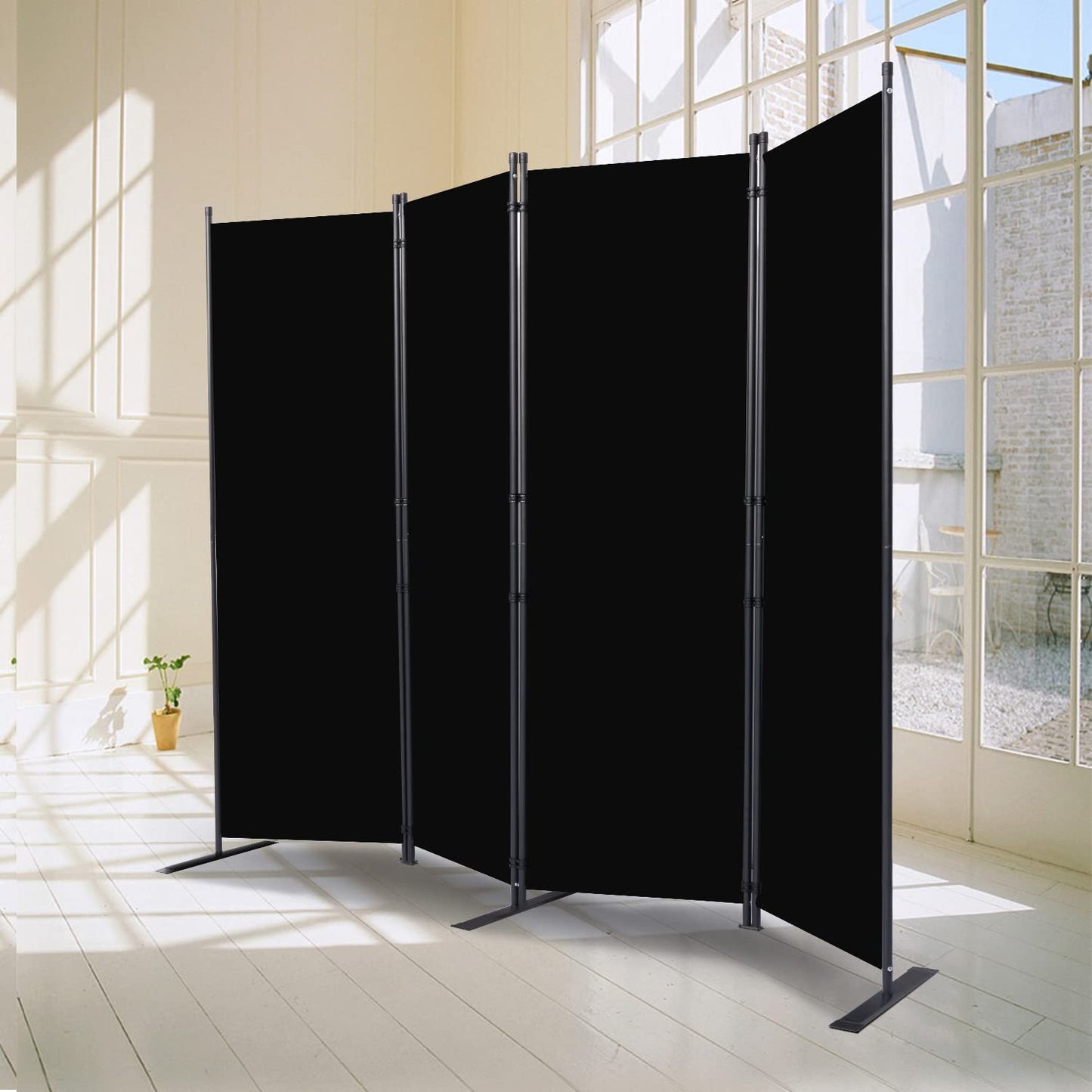 CHOSENM Room Divider, 4 Panel Folding Privacy Screens with Wider Feet, 6 Ft Portable Room Partition for Room Separator, Room Divider Panel 88" W X 71" H, Partition Room Dividers Freestanding,Black