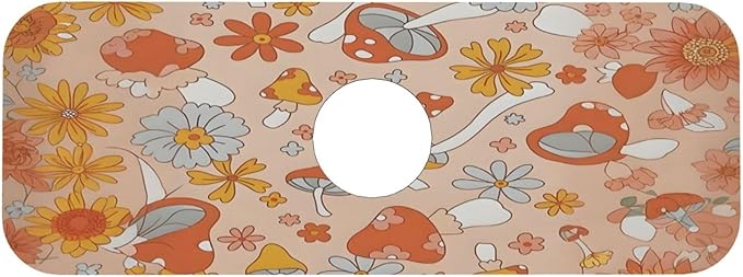 Mushroom Magic Retro Floral Bold Kitchen sink faucet pad, strong water