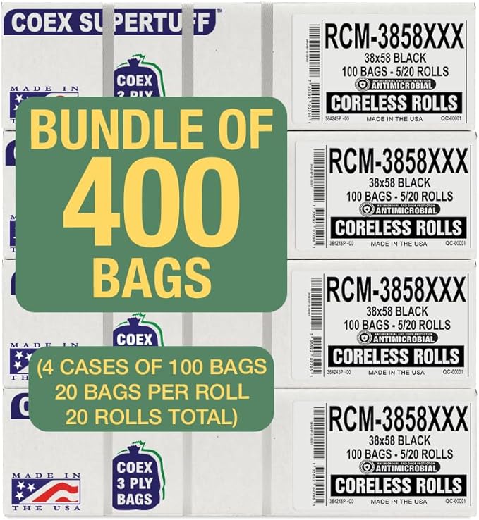 Aluf Plastics - 3 Ply Trash Bags, 55-60 Gallon, 2 Mil