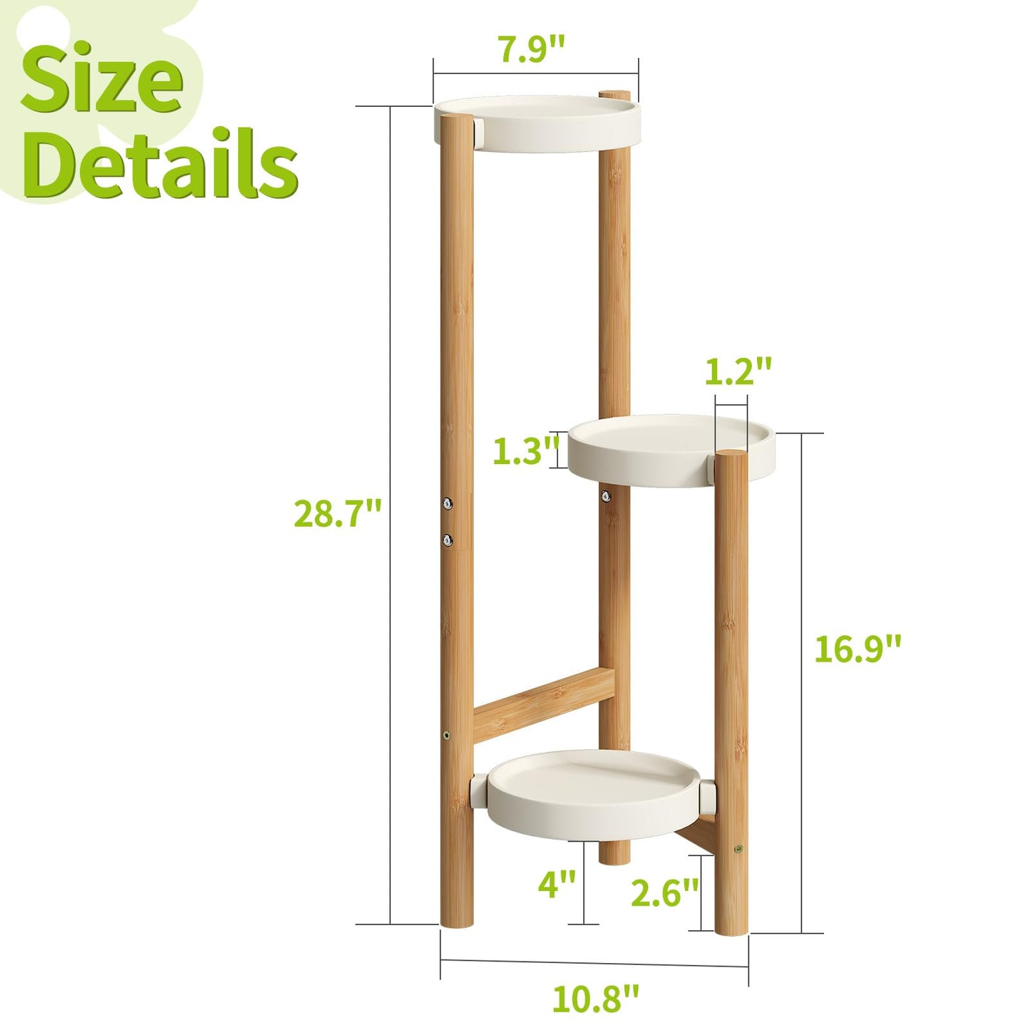 BMOSU Plant Stand For Indoor Outdoor Bamboo 3 Potted Holder Shelf Plant Rack Plants Corner Plant Shelf Plant Display Rack(White)