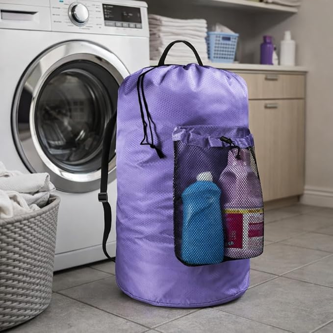 Laundry Bag with Shoulder Straps and Mesh Pocket Laundry Backpack Large