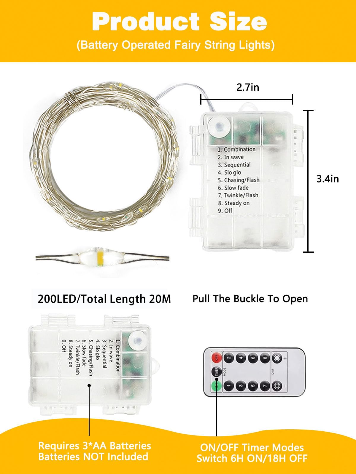 2 Pack 200 LED Fairy Lights Battery Operated with Remote, 8 Modes String Lights Indoor Outdoor, Cuttable Battery Light for Home Bedroom Wedding DIY Centerpiece Christmas Decorations (Warm White)