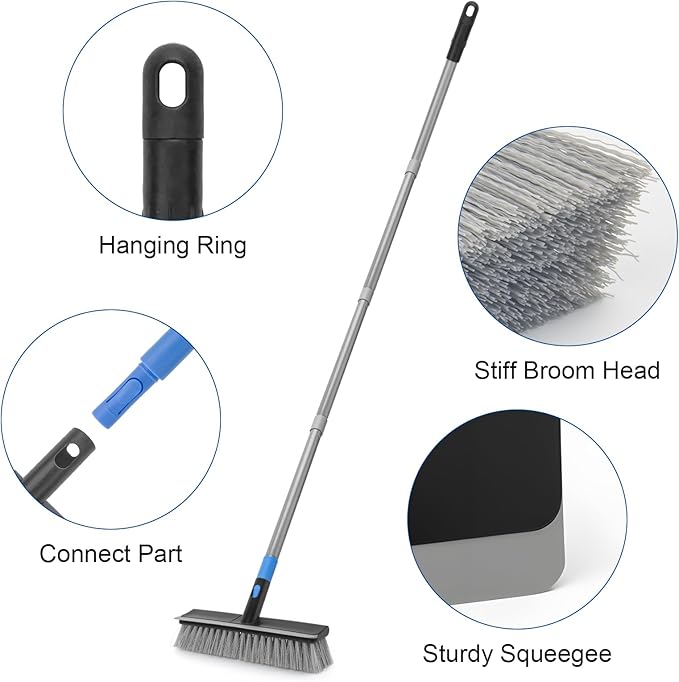 KeFanta Deck Brush with Long Handle, 2 in 1 Floor Scrub Brush